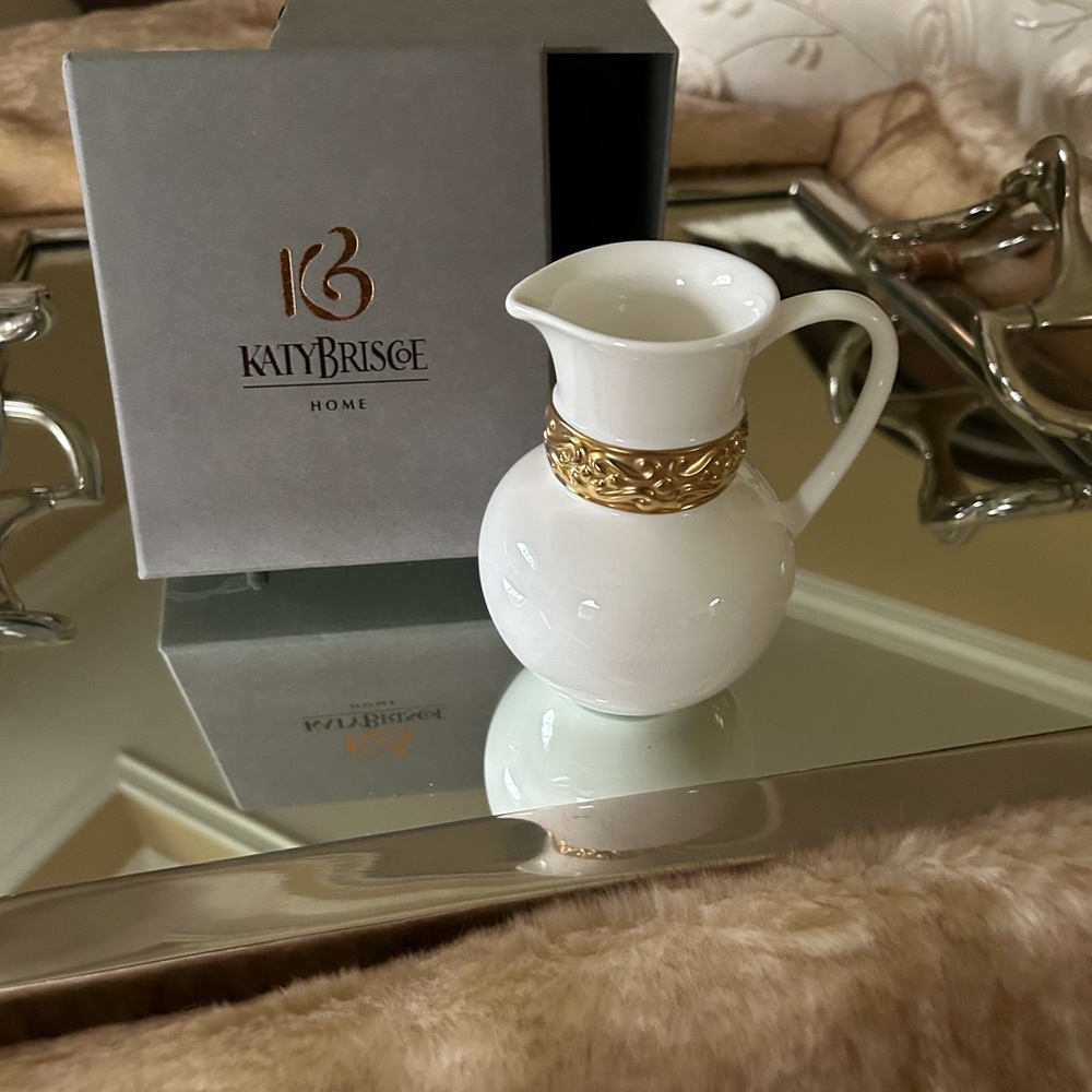 Katy Briscoe Ceramic Pitcher with Gold Accents